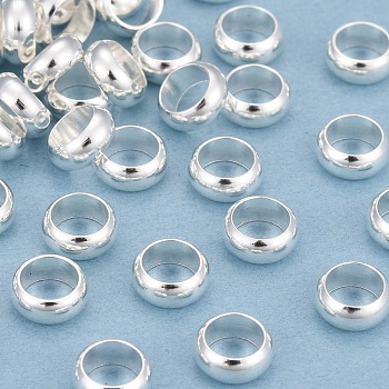Rack Plating Brass Spacer Beads, Long-Lasting Plated, Flat Round, 925 Sterling Silver Plated, 6x2.5mm, Hole: 4mm