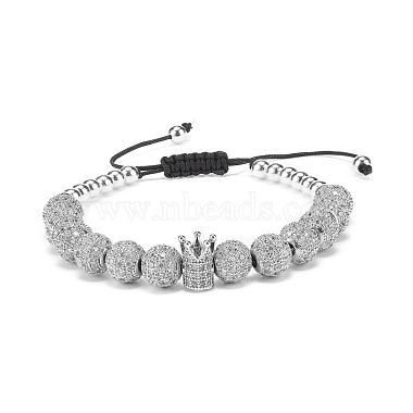 4Pcs 4 Color Cubic Zirconia Round & Crown Braided Bead Bracelet with Synthetic Hematite(BJEW-JB08049)-7