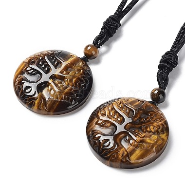 Natural & Synthetic Mixed Stone Tree of Life Pendant Necklace with Nylon Rope(NJEW-H009-03)-2