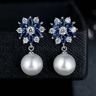 Platinum Plated Brass Flower Cubic Zirconia Stud Earrings(EJEW-FF0002-08A)-2