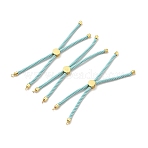 Half Finished Twisted Milan Rope Slider Bracelets, with Rack Plating Brass Cord Ends & Open Loop, Cadmium Free & Lead Free, for Connector Charm Bracelet Making, Golden, Pale Turquoise, 222~230x3mm(FIND-G032-01G-04)