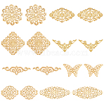 80Pcs 8 Style Iron Filigree Joiners Links, Mixed Shapes, Golden, 22~51x30~81x0.5~3mm, 10pcs/style(IFIN-SC0001-44)