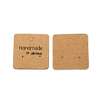 Paper Earring Display Cards, Square with Word Handmade with Love, Dark Goldenrod, 3x3x0.04cm, Hole: 1.2mm, about 100pcs/bag(X1-CDIS-TAC0009-02A)