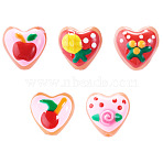 5Pcs 5 Colors Baking Paint Glass Enamel Beads, Heart with Fruit, Mixed Color, Mixed Shapes, 13.5x13.5x9.5~10.5mm, Hole: 1.2mm, 1pc/color(LAMP-TA0002-62)