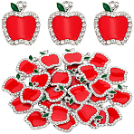 30Pcs Alloy Enamel Pendants, with Rhinestone, Apple, Red, 23.5x20x2.5mm, Hole: 1.8mm(FIND-SC0012-87)