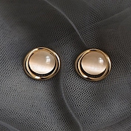 Round Alloy Cat Eye Stud Earrings for Women, with 925 Sterling Silver Pin, Old Lace, 18x12mm(WG29476-14)