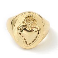 Brass Cuff Rings, Open Rings, Oval with Sacred Heart, Golden, US Size 6(16.5mm)(RJEW-G113-04A)