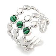304 Stainless Steel Synthetic Malachite Cuff Rings, Round Wide Band Open Rings for Women Men, Stainless Steel Color, Adjustable(G-Z056-05P-04)