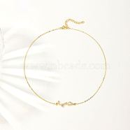 Cubic Zirconia Wave Pendant Necklace with Golden Brass Chains, Clear, 17.72 inch(45cm)(RP3424-2)