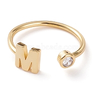 Brass Micro Pave Clear Cubic Zirconia Cuff Rings, Open Rings, Long-Lasting Plated, Real 18K Gold Plated, Letter.M, US Size 6, Inner Diameter: 17mm(RJEW-J074-01G-M)