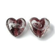 Handmade Silver Foil Glass Beads, Heart, Coconut Brown, 20x21x12.5mm, Hole: 1.8mm(FOIL-B001-05A)