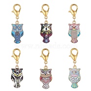 Alloy Enamel Pendant Decoration, with Zinc Alloy Lobster Claw Clasps, Owl, Mixed Color, 39~41mm, 1pc/color(HJEW-JM01010)