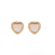 Natural Freshwater Shell Stud Earring Findings, with Brass Findings, with Loop, Nickel Free, Heart, Real 18K Gold Plated, 9x9mm, Hole: 0.8mm, Pin: 0.6mm(KK-S356-659-NF)