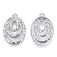 304 Stainless Steel Pendants, Textured, Oval Charm, Stainless Steel Color, 29.5x20.5x3mm, Hole: 1.4mm(STAS-T063-215P)