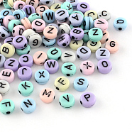 Flat Round Craft Style Opaque Acrylic Beads, Horizontal Hole, Mixed Letters, Mixed Color, 6.5x3mm, Hole: 1.5mm, about 400pcs/50g(X-SACR-S743-22)