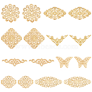 80Pcs 8 Style Iron Filigree Joiners Links, Mixed Shapes, Golden, 22~51x30~81x0.5~3mm, 10pcs/style(IFIN-SC0001-44)