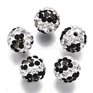 Polymer Clay Rhinestone Beads, Pave Disco Ball Beads, Round, Black Diamond, PP13(1.9~2mm), 6 Rows Rhinestone, 10mm, Hole: 1.5mm(RB-N051-012A)