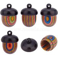 Spray Painted Wooden Acorn Box Jewelry Pendants, Rainbow Acorn Charm, with Screw Cap, Autumn, Secret Canister, Colorful, 30x22mm, Hole: 1.8mm, Inner Diameter: 13mm(FIND-WH0143-46)