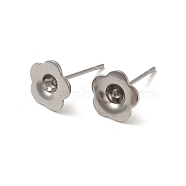 Flower 201 Stainless Steel Stud Earring Findings, Earring Settings with 304 Stainless Steel Pins, Stainless Steel Color, 8x8mm, Pin: 11x0.7mm, Tray: 3.3mm(STAS-Q315-07P)