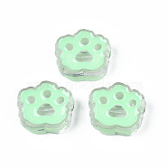 Transparent Acrylic Beads, with Enamel, Cat Paw Print, Pale Green, 22x25x8.5mm, Hole: 3mm(ACRC-S039-06B)