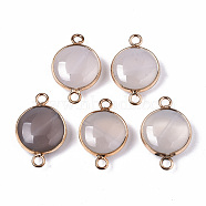 Natural Grey Agate Links Connectors, with Light Gold Plated Brass Findings, Flat Round, 23~25.5x15~17.5x4~7mm, Hole: 2mm(G-N326-85J)