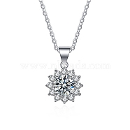 Anti-Tarnish Rhodium Plated 925 Sterling Silver Micro Pave Clear Cubic Zirconia Pendants, Flower Charms with Crystal Moissanite Rhinestone, Platinum, 18.9x11.6x6.8mm, Hole: 4.8x3.7mm(STER-U003-03P)