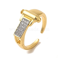 Brass Micro Pave Cubic Zirconia Cuff Rings for Women, Long-Lasting Plated, Cadmium Free & Lead Free, Belt, Real 18K Gold Plated, 12.5mm(RJEW-G325-09GP)