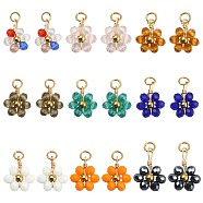 27Pcs 9 Colors Glass Pendants, with Golden Plated Alloy Findings, Faceted, Flower, Mixed Color, 11x10x3.5mm, Hole: 2.6mm, 3pcs/color(GLAA-CJ0001-83)