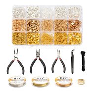 Jewelry Making Tool Sets, Including Carbon Steel Pliers, Brass Rings, Tweezers, Nylon Cord, Copper Wire, Alloy Clasps and Iron Findings, Mixed Color, about 965pcs/set(TOOL-LS0001-05)