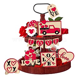 Valentine's Day Wood Tiered Tray Decor Sets, for Wedding Anniversary Commemorative Party Home Desktop Decoration, Red, 52x43mm(PW-WG41901-02)