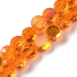 Transparent Electroplate Glass Beads Strands, AB Color Plated, Faceted, Half Round, Dark Orange, 7.2x7.5x4mm, Hole: 1.5mm, about 80pcs/strand, 22.05''(56cm)(GLAA-Q099-D01-08)