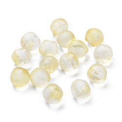 Transparent Glass Beads, Frosted, with Glitter Powder, Half Drilled, Peach, Champagne Yellow, 11.5x11.5x11mm, Hole: 1mm(GLAA-M040-C-05)