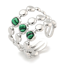 304 Stainless Steel Synthetic Malachite Cuff Rings, Round Wide Band Open Rings for Women Men, Stainless Steel Color, 15mm, Inner Diameter: Adjustable(G-Z056-05P-04)