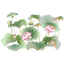 Rectangle PVC Wall Stickers, for Home Living Room Bedroom Decoration, Lotus Pattern, 390x680mm, 2pcs/set(DIY-WH0228-146)