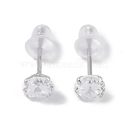 Rhodium Plated Diamond Shape 999 Sterling Silver Cubic Zirconia Stud Earrings for Women, with 999 Stamp, Platinum, 5x5mm(EJEW-S215-06P)