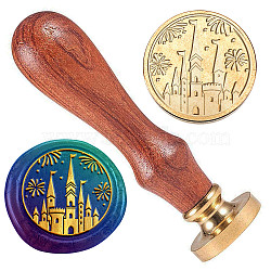 Brass Sealing Wax Stamp Head, with Wood Handle, for Envelopes Invitations, Gift Cards, Castle, 83x22mm, Head: 7.5mm, Stamps: 25x14.5mm(AJEW-WH0208-906)