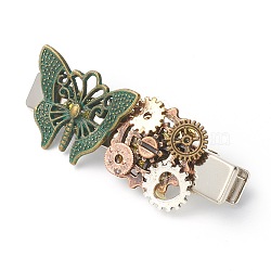 Punk Vintage Hair Accessories, Tibetan Style Alloy Alligator Hair Clips, Butterfly & Gear, Mixed Color, 61x24x12mm(PHAR-B0001-22)
