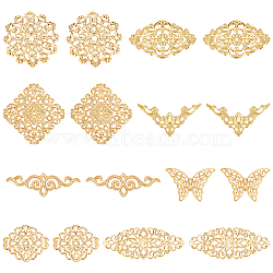 80Pcs 8 Style Iron Filigree Joiners Links, Mixed Shapes, Golden, 22~51x30~81x0.5~3mm, 10pcs/style(IFIN-SC0001-44)