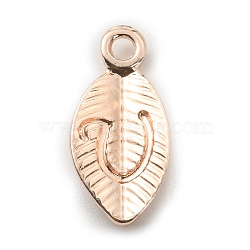 Alloy Pendants, Leaf with Letter Charm, Rose Gold, Letter.U, 15.5x7.5x2.5mm, Hole: 1.5mm(FIND-TAC0011-69U-RG)