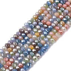 Electroplate Glass Beads Strands, Pearl Luster Plated, Faceted, Rondelle, Colorful, 3x2.5mm, Hole: 0.7mm, about 188~190pcs/16.93 inch~17.71 inch(43~45cm)(X-EGLA-S192-001A-A02)
