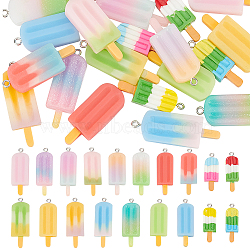 WADORN 38pcs 19 style Opaque Resin Pendants, Imitation Food, with Platinum Plated Iron Loops, Ice Cream Charms, Mixed Color, 31~41.5x11~14.5x4~6mm, Hole: 2mm, 2pcs/style(RESI-WR0001-03)