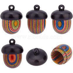 Spray Painted Wooden Acorn Box Jewelry Pendants, Rainbow Acorn Charm, with Screw Cap, Autumn, Secret Canister, Colorful, 30x22mm, Hole: 1.8mm, Inner Diameter: 13mm(FIND-WH0143-46)