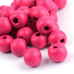 Natural Wood Beads, Dyed, Round, Camellia, 14x13mm, Hole: 4mm, about 1200pcs/1000g(WOOD-S662-13x14mm-A09)