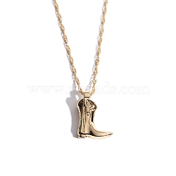 Brass Rope Chain Cowboy Boot Pendant Necklaces, Golden, 15.75 inch(40cm)(PW-WGC0D6D-01)