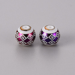 Electroplate Glass Beads, Round with Geometric Hellenic Fret Pattern, Purple Plated, 10mm, Hole: 1.2mm(EGLA-Q123-011E)