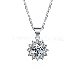 Anti-Tarnish Rhodium Plated 925 Sterling Silver Micro Pave Clear Cubic Zirconia Pendants, Flower Charms with Crystal Moissanite Rhinestone, Platinum, 18.9x11.6x6.8mm, Hole: 4.8x3.7mm(STER-U003-03P)