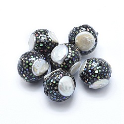 Pearl and Abalone Shell/Paua Shell Beads, Round, 20~22x20~22mm, Hole: 0.8~1.5mm(PEAR-P057-01)