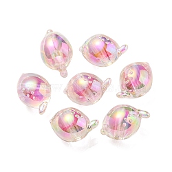 UV Plating Rainbow Iridescent Acrylic Beads, Two Tone Bead in Bead, Fish, Pink, 15x17x15mm, Hole: 3.5mm(OACR-F004-07H)