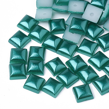 ABS Plastic Imitation Pearl Cabochons, Square, Sea Green, 6x6x3.5mm, about 5000pcs/bag