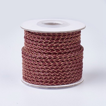 Braided Leather Cords, Round, Brown, 3mm, about 10yards/roll